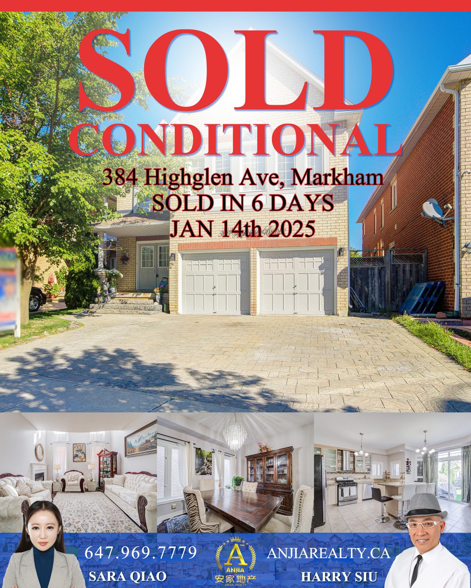 384 Highglen Avenue Markham real estate transaction poster represented by Anjia Realty