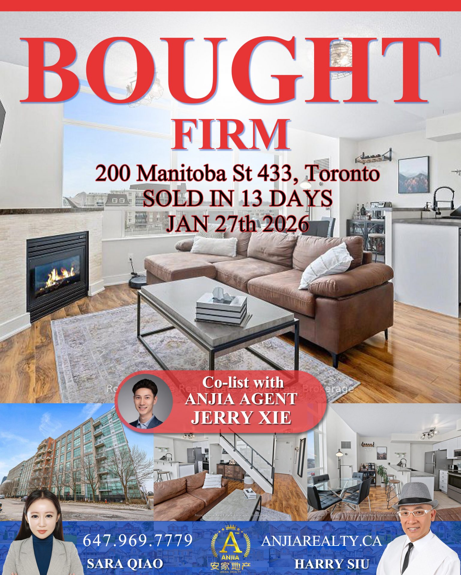 Unit 433, 200 Manitoba Street Toronto real estate transaction poster represented by Anjia Realty