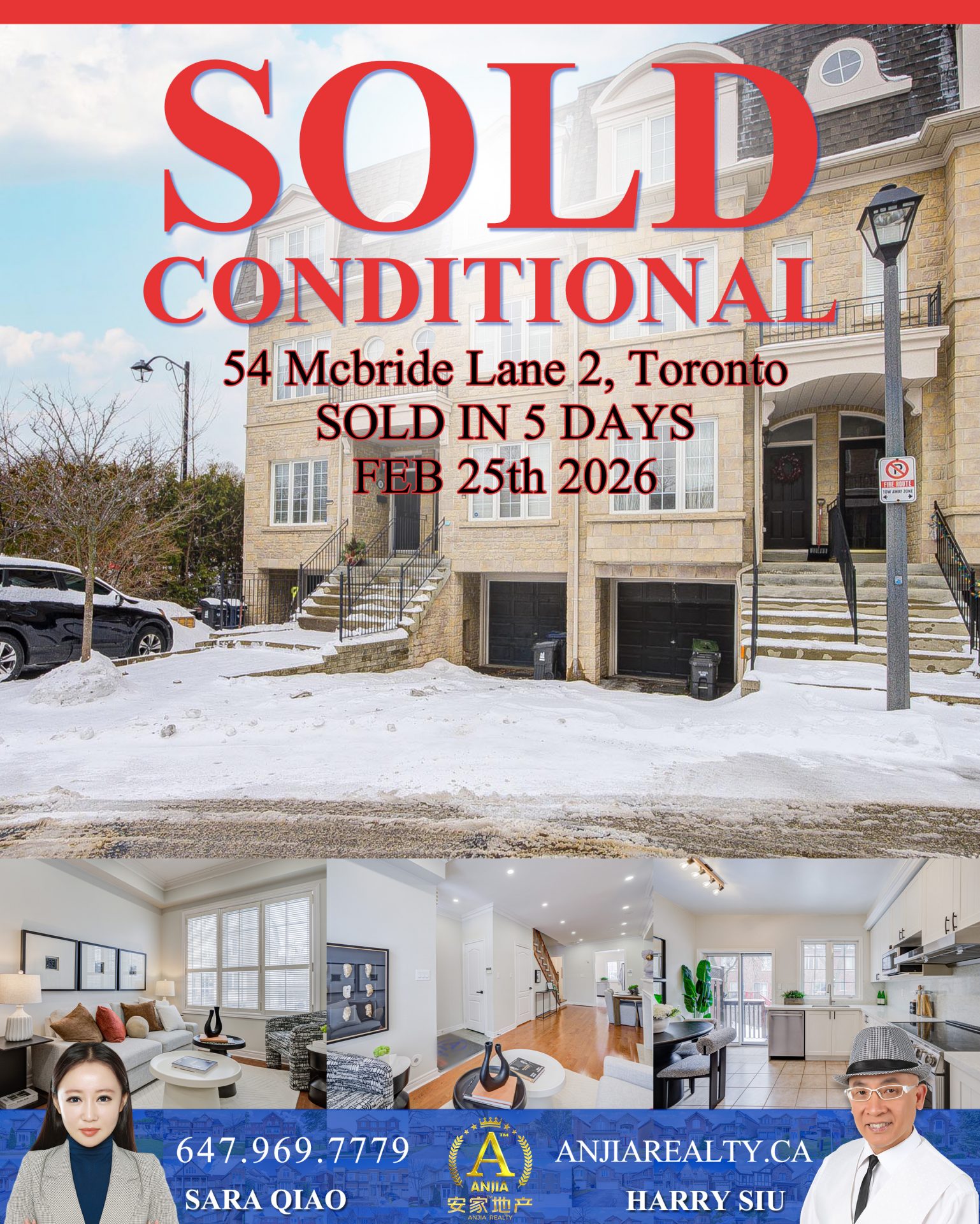 Unit 2, 54 Mcbride Lane North York real estate transaction poster represented by Anjia Realty