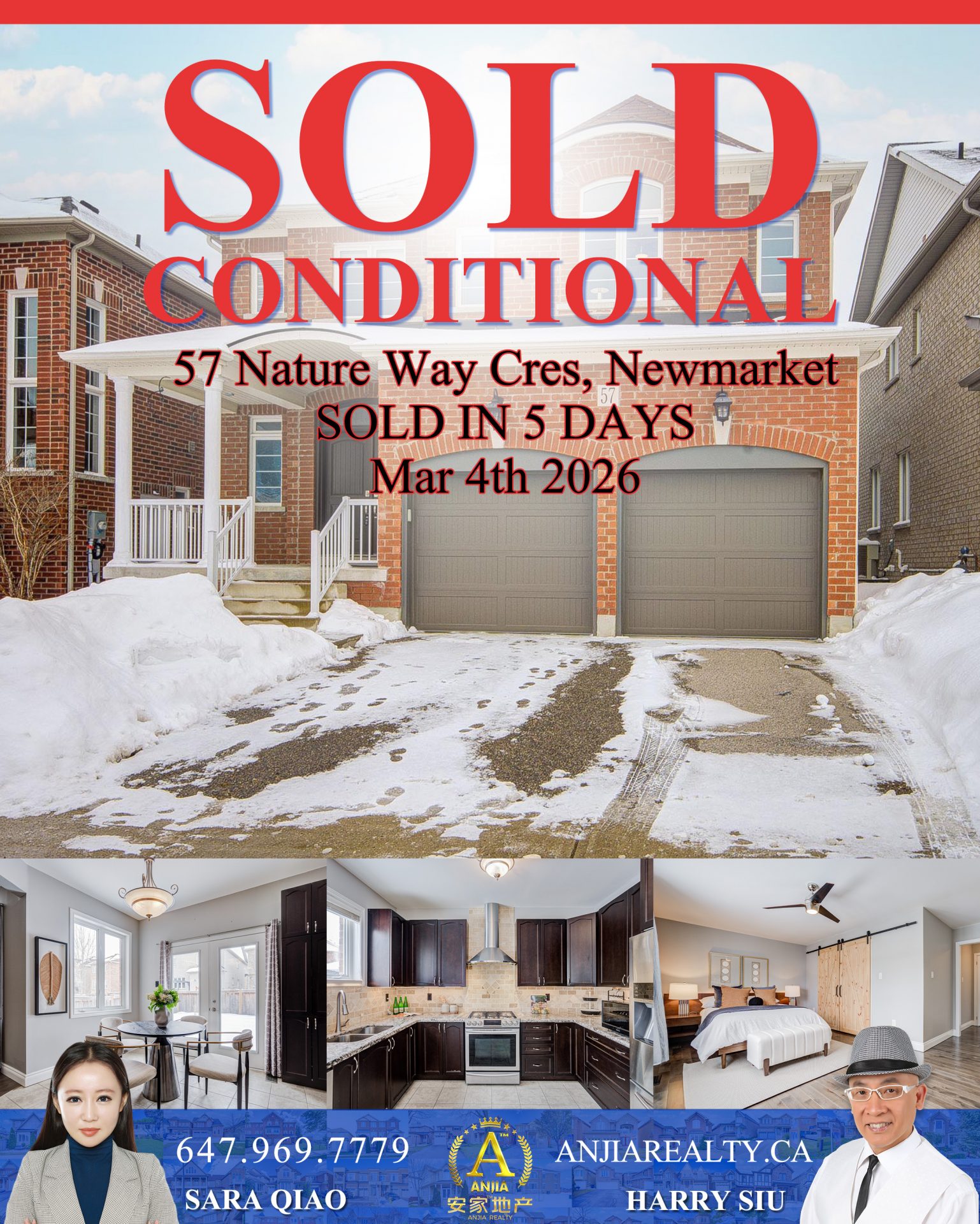 57 Nature Way Crescent Newmarket real estate transaction poster represented by Anjia Realty