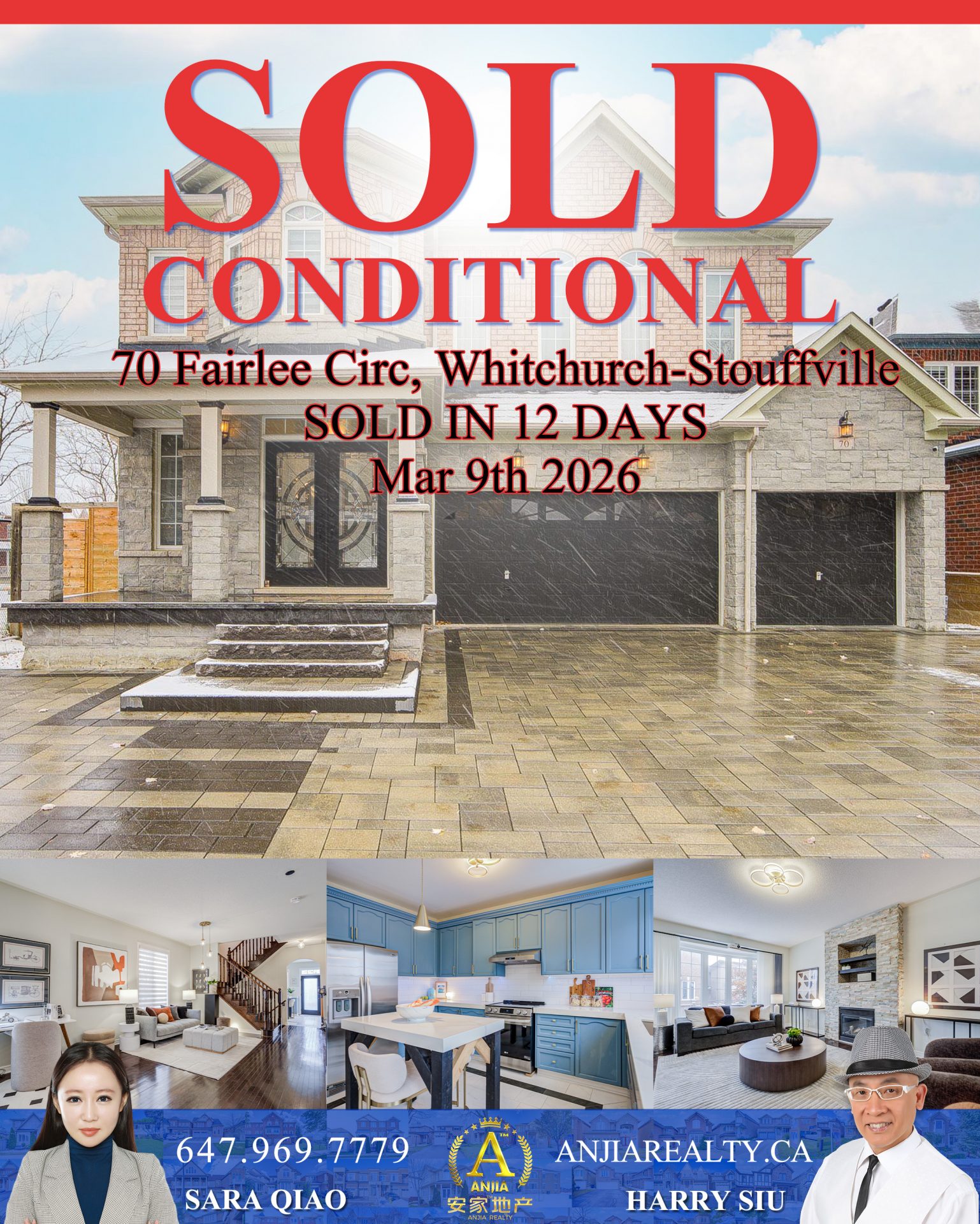 70 Fairlee Circle Whitchurch-Stouffville real estate transaction poster represented by Anjia Realty