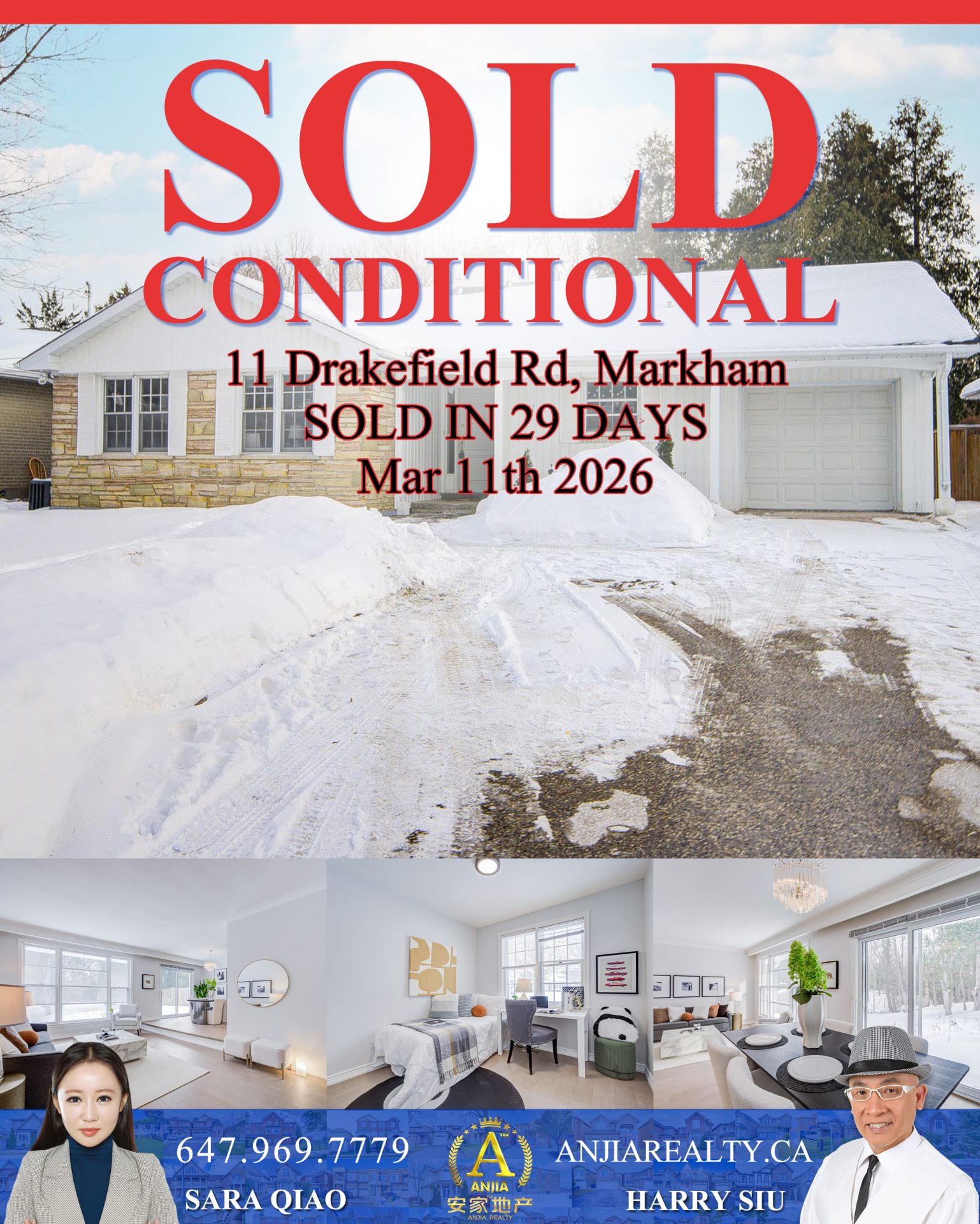 11 Drakefield Road Markham real estate transaction poster represented by Anjia Realty