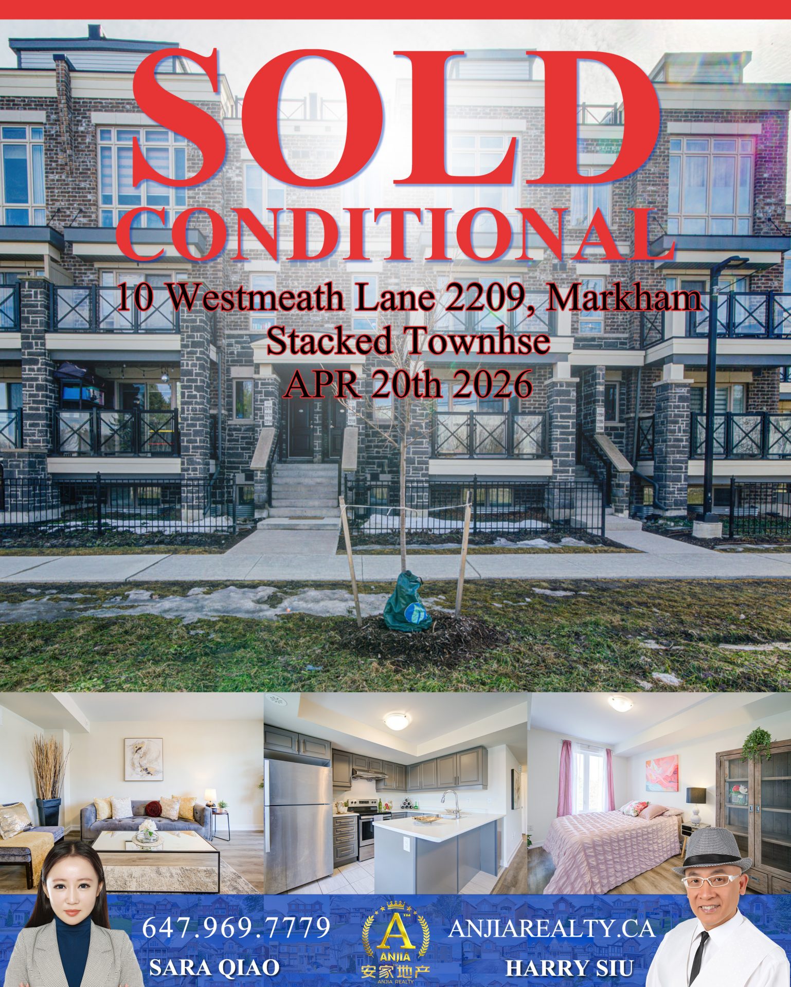 Unit 2209, 10 Westmeath Lane Markham real estate transaction poster represented by Anjia Realty