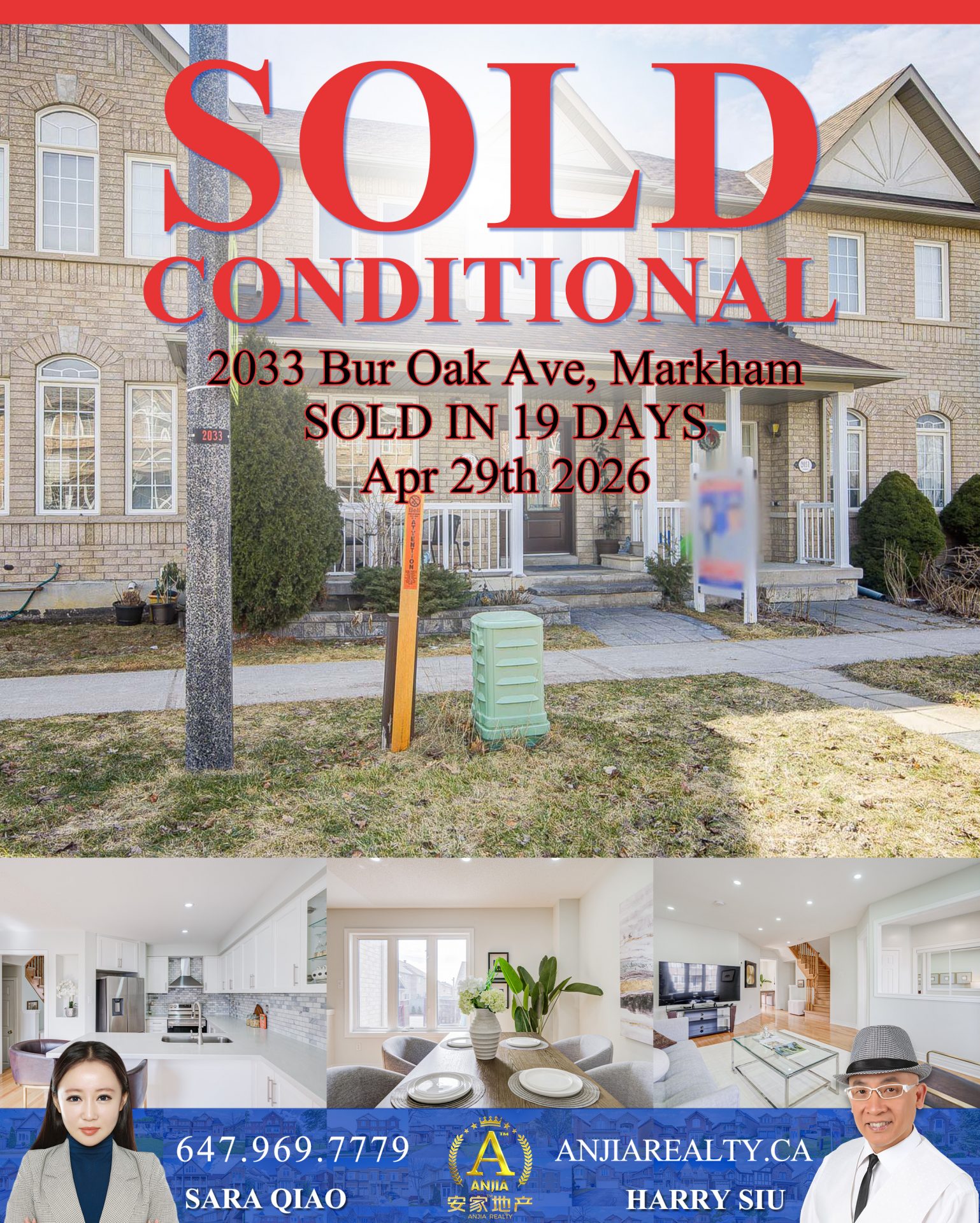 2033 Bur Oak Avenue Markham real estate transaction poster represented by Anjia Realty
