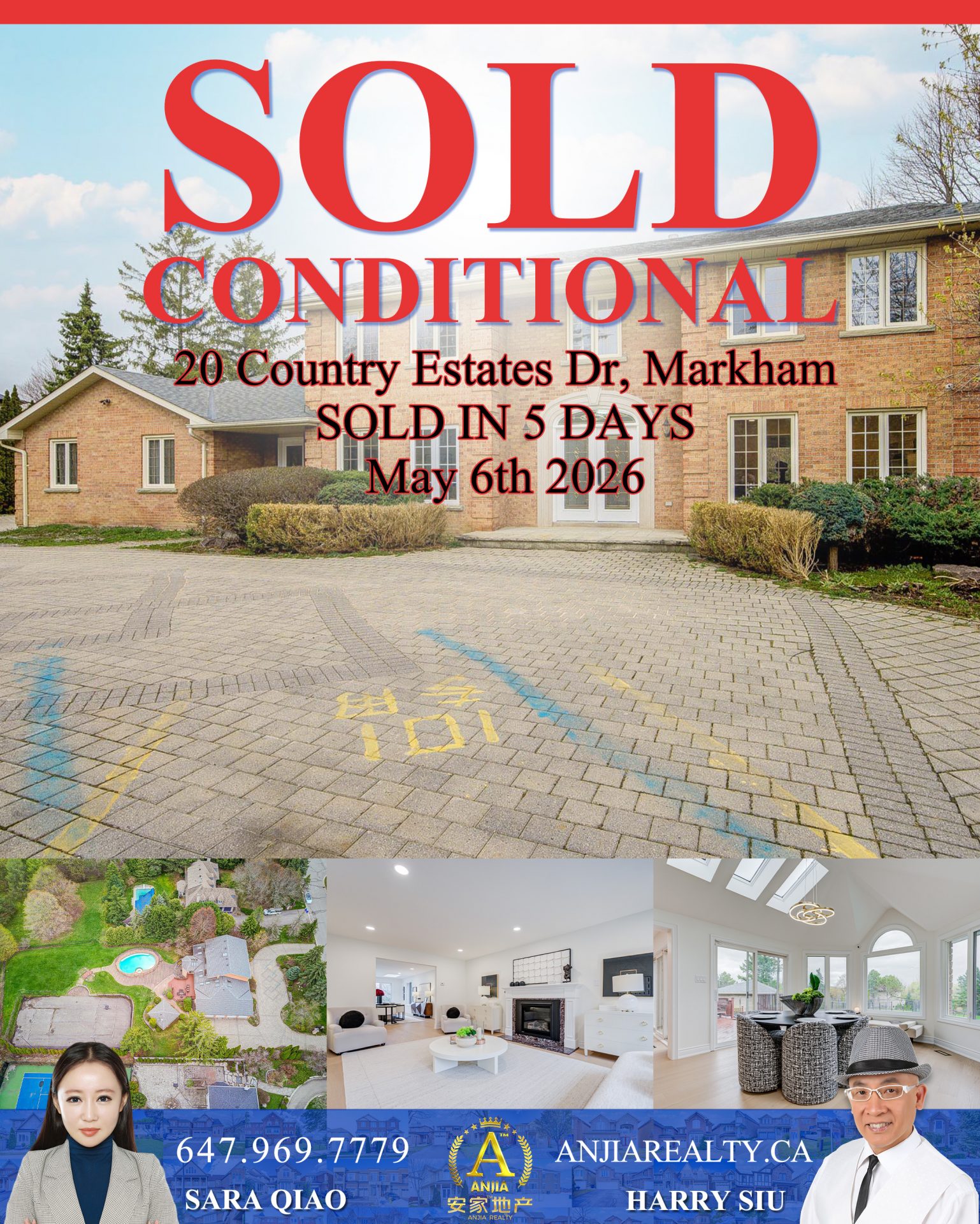 20 Country Estates Drive Markham real estate transaction poster represented by Anjia Realty