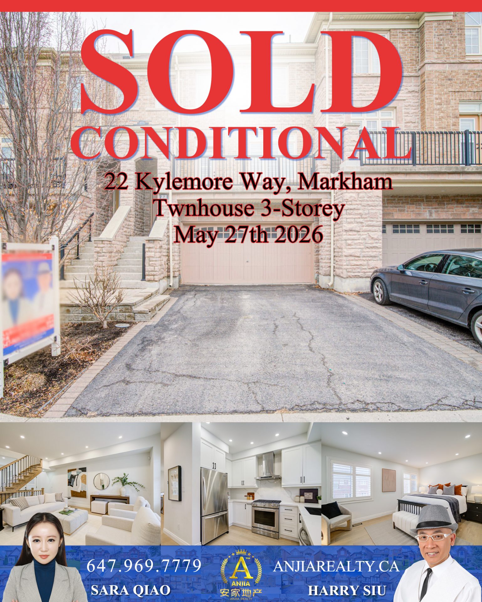 22 Kylemore Way Markham real estate transaction poster represented by Anjia Realty