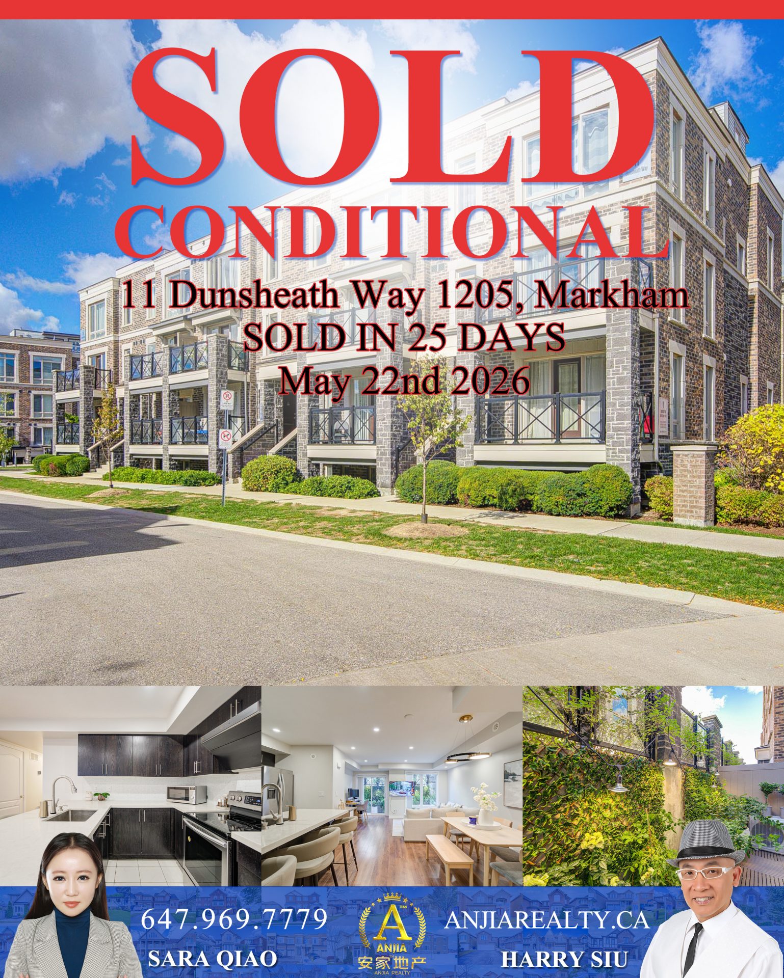 Unit 1205, 11 Dunsheath Way Markham real estate transaction poster represented by Anjia Realty