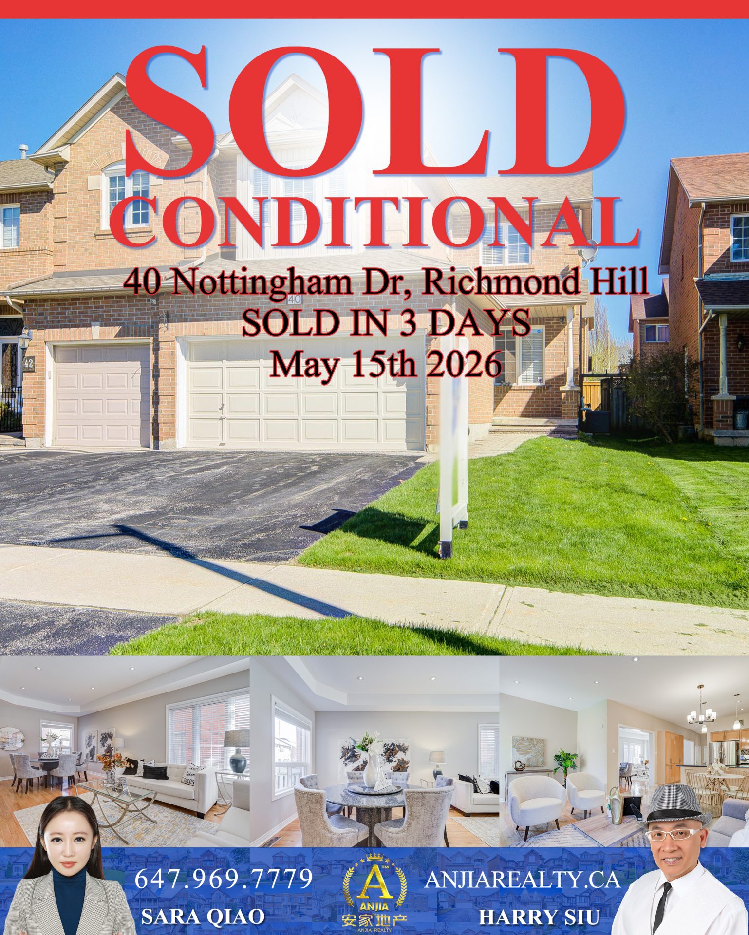 40 Nottingham Drive Richmond Hill real estate transaction poster represented by Anjia Realty