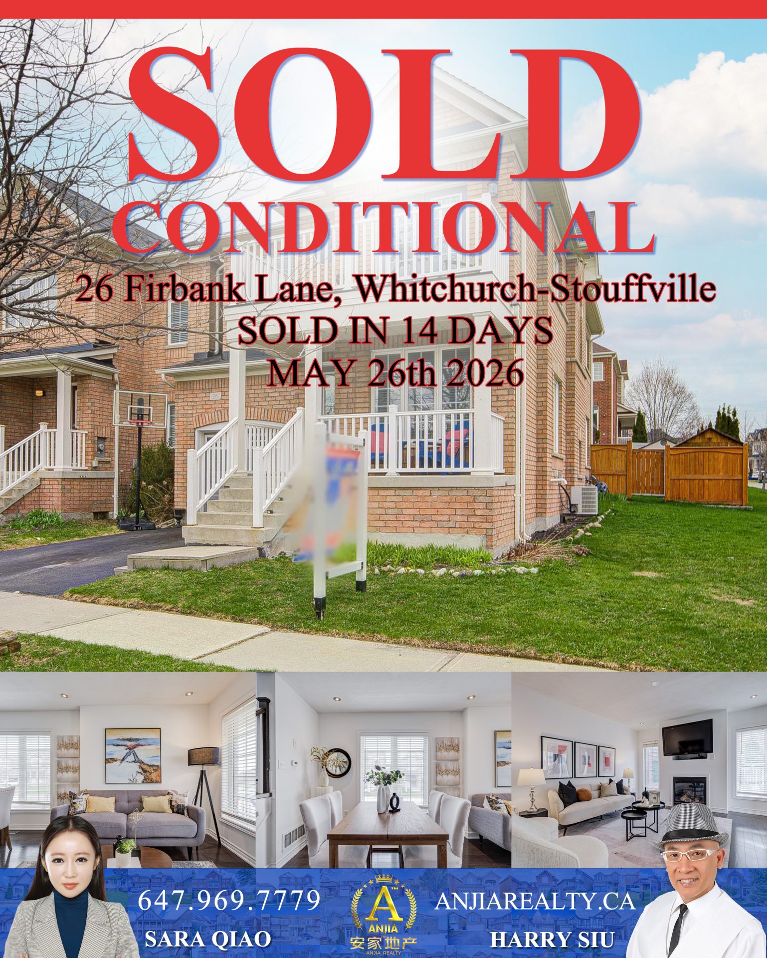 26 Firbank Lane Whitchurch-Stouffville real estate transaction poster represented by Anjia Realty
