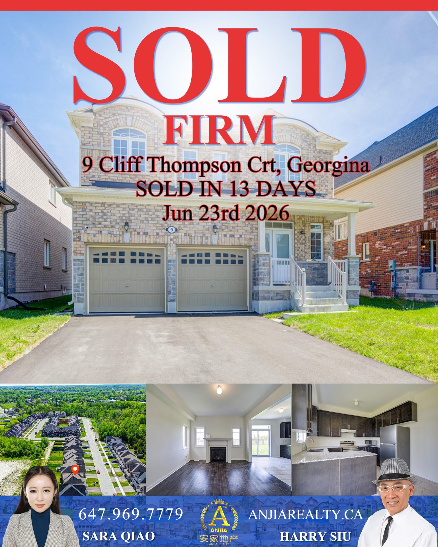 9 Cliff Thompson Court Georgina real estate transaction poster represented by Anjia Realty