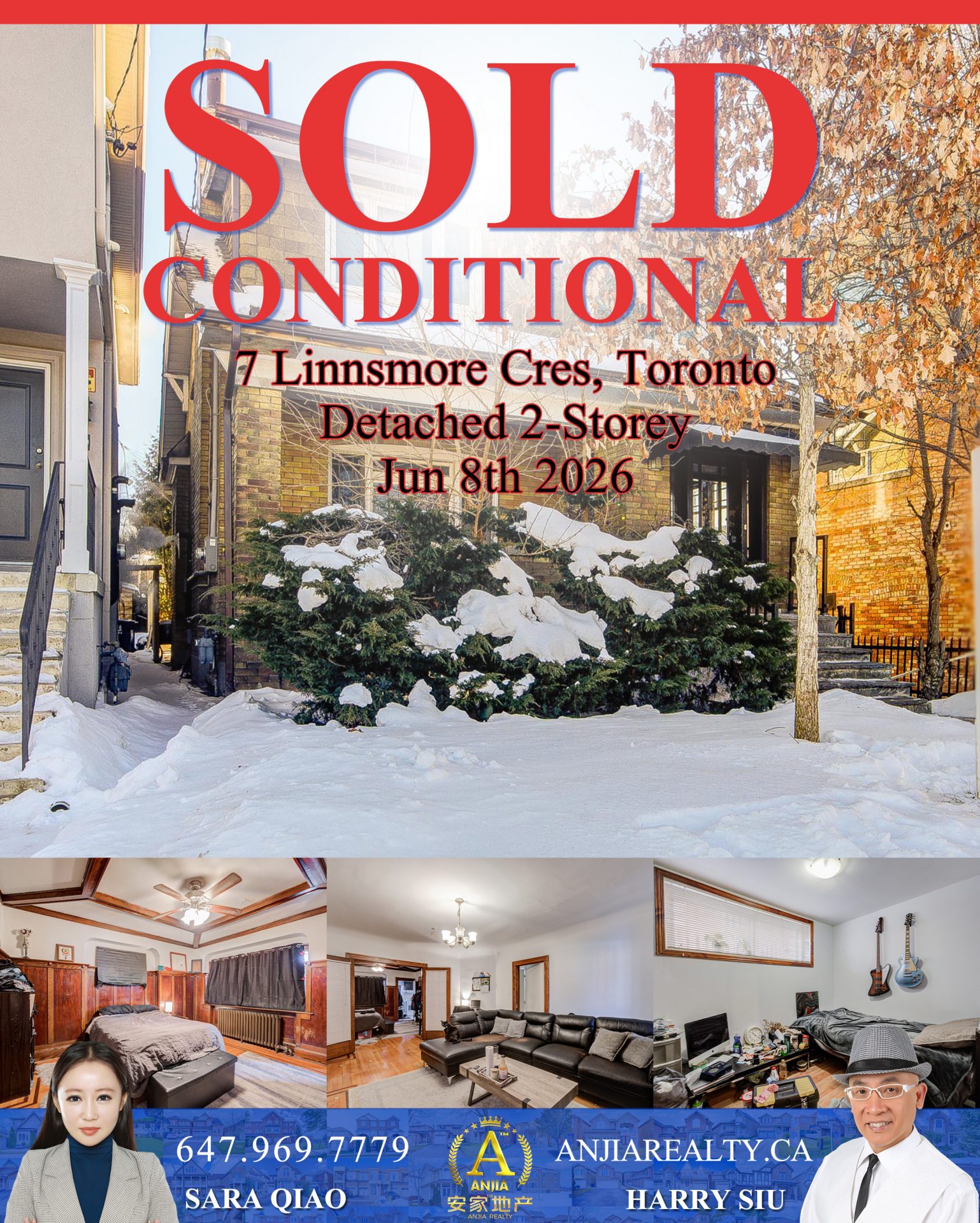 7 Linnsmore Crescent Toronto real estate transaction poster represented by Anjia Realty