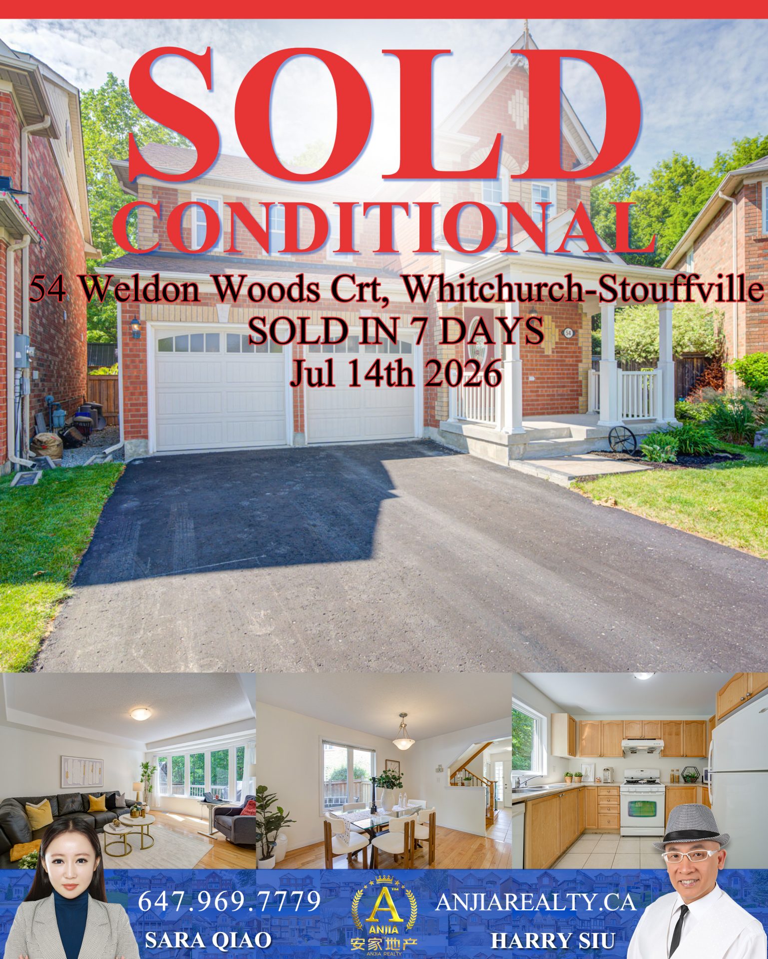 54 Weldon Woods Court Whitchurch-Stouffville real estate transaction poster represented by Anjia Realty