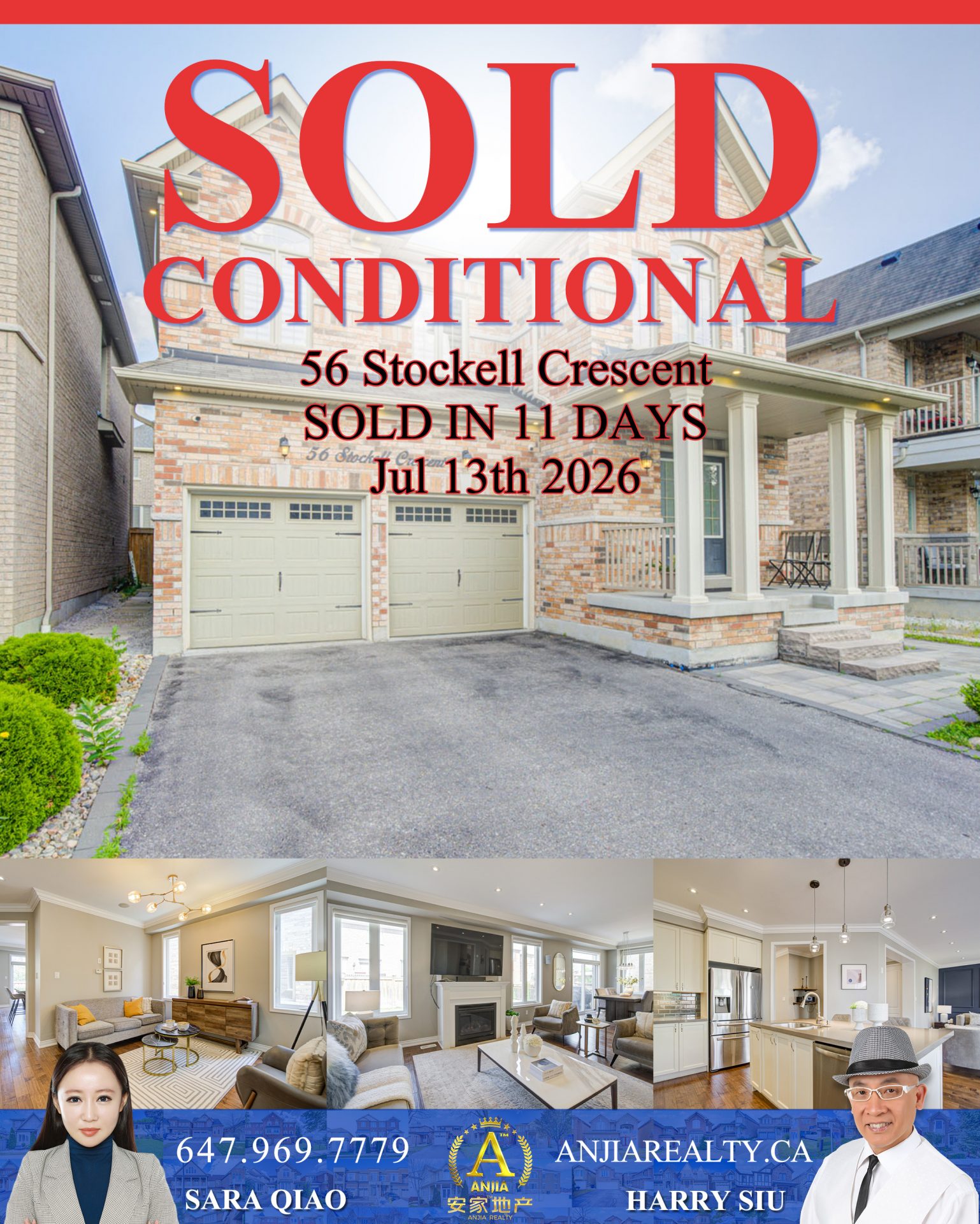 56 Stockell Crescent Ajax real estate transaction poster represented by Anjia Realty