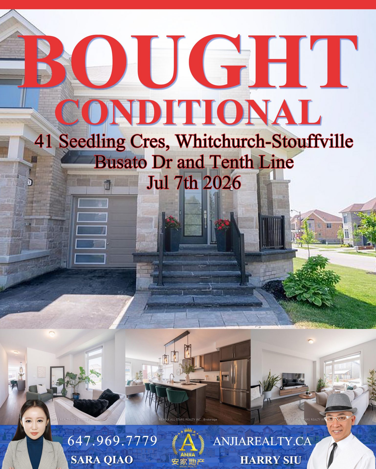 41 Seedling Crescent Whitchurch-Stouffville real estate transaction poster represented by Anjia Realty