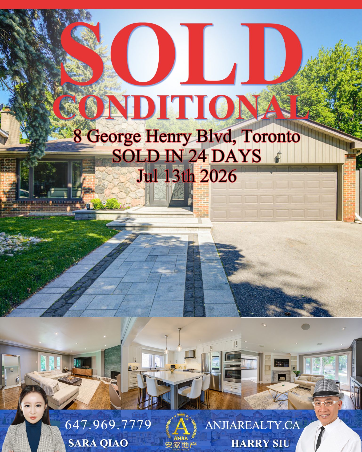 8 George Henry Boulevard North York real estate transaction poster represented by Anjia Realty