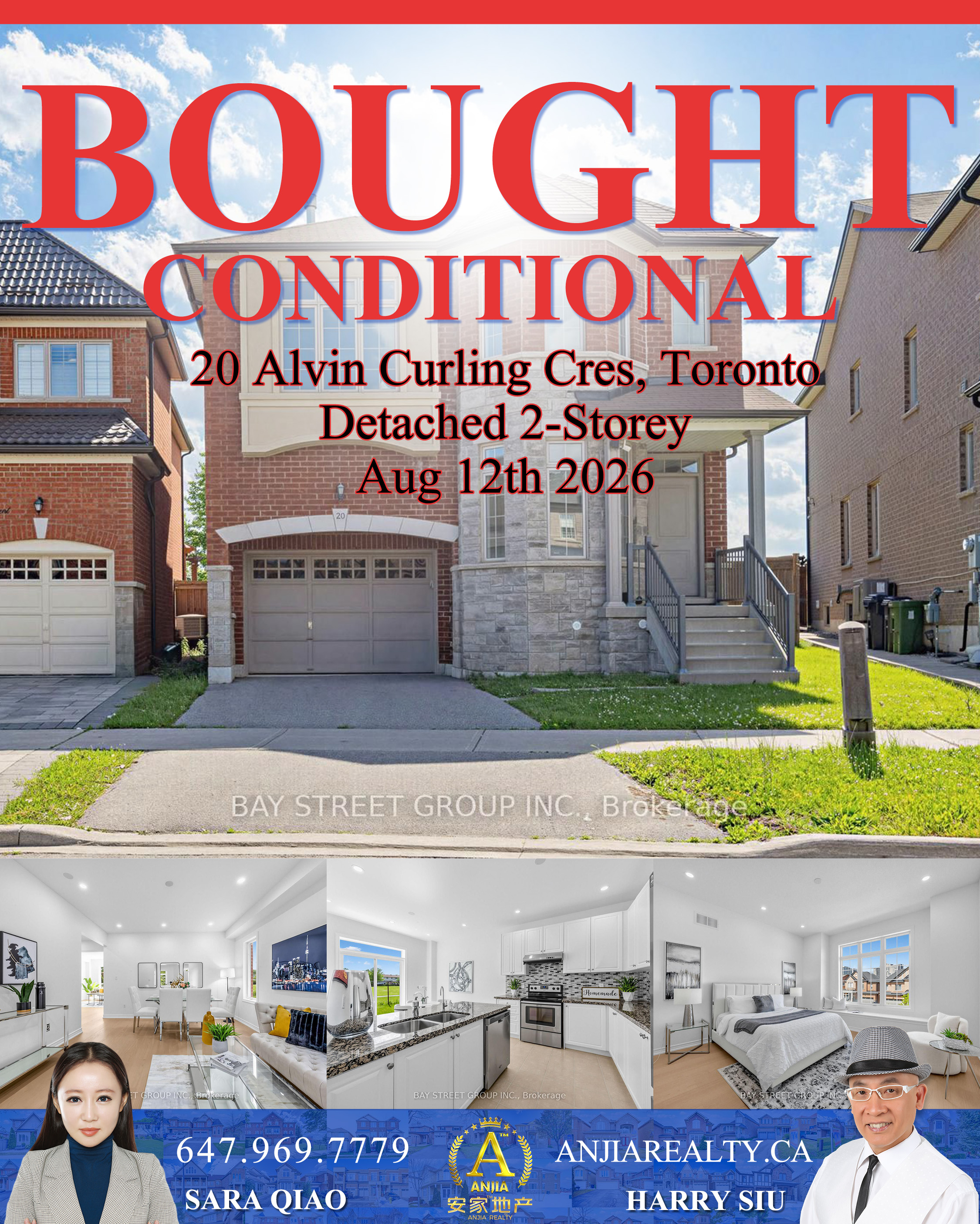 20 Alvin Curling Crescent, Toronto, bought conditional by Anjia Realty on August 12, 2026