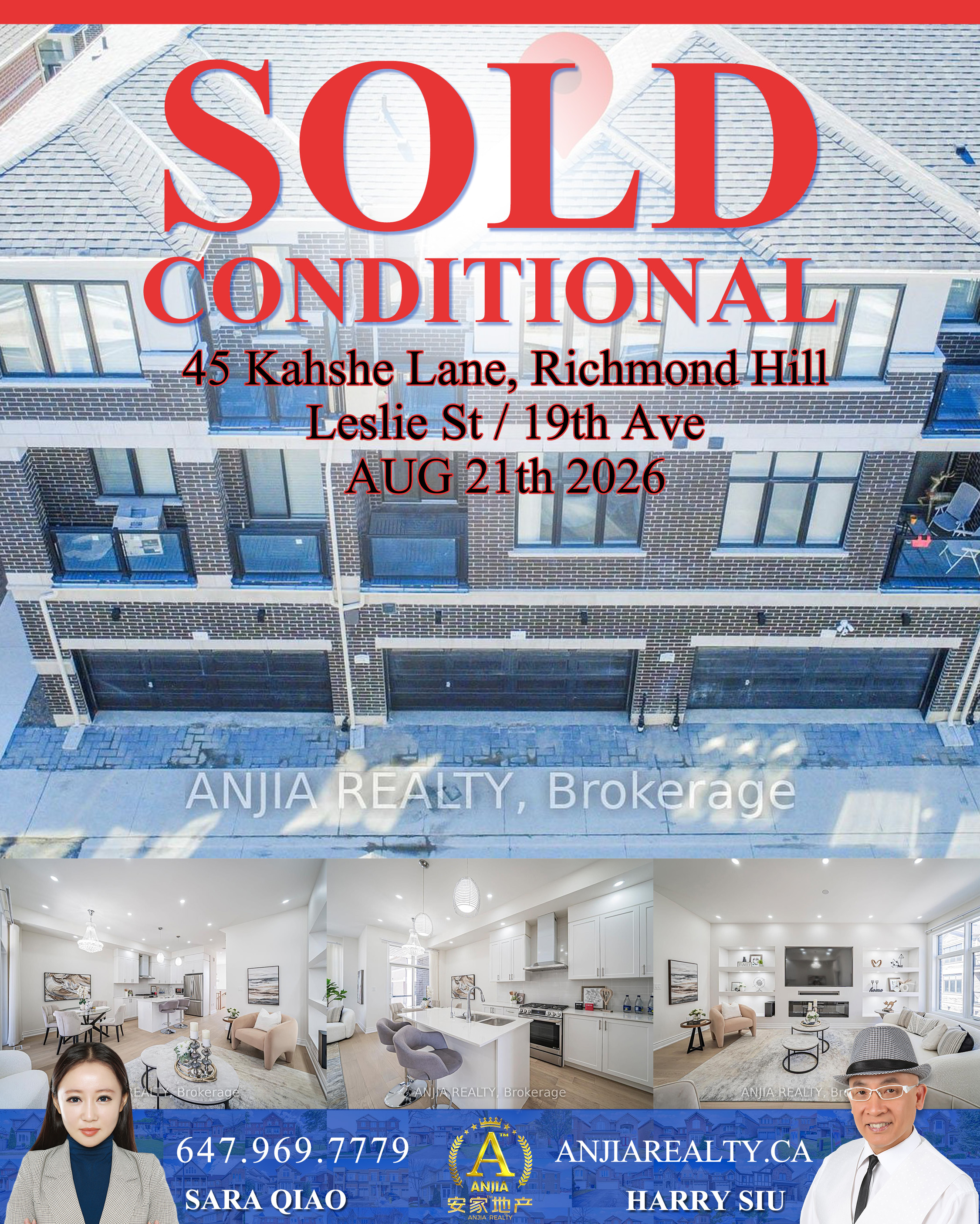 45 Kahshe Lane, Richmond Hill, sold conditional by Anjia Realty on August 21, 2026