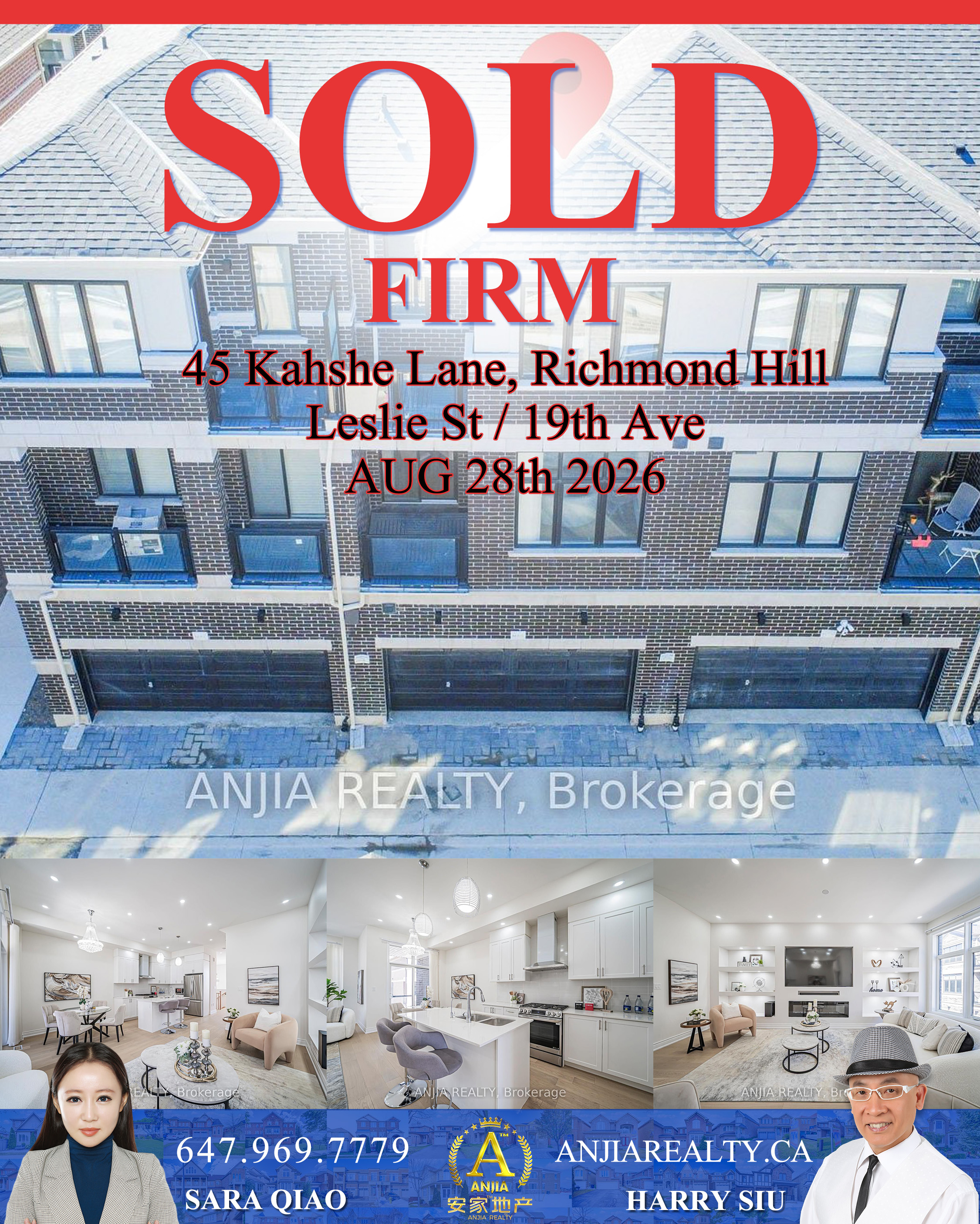 45 Kahshe Lane, Richmond Hill, sold firm by Anjia Realty on August 28, 2026