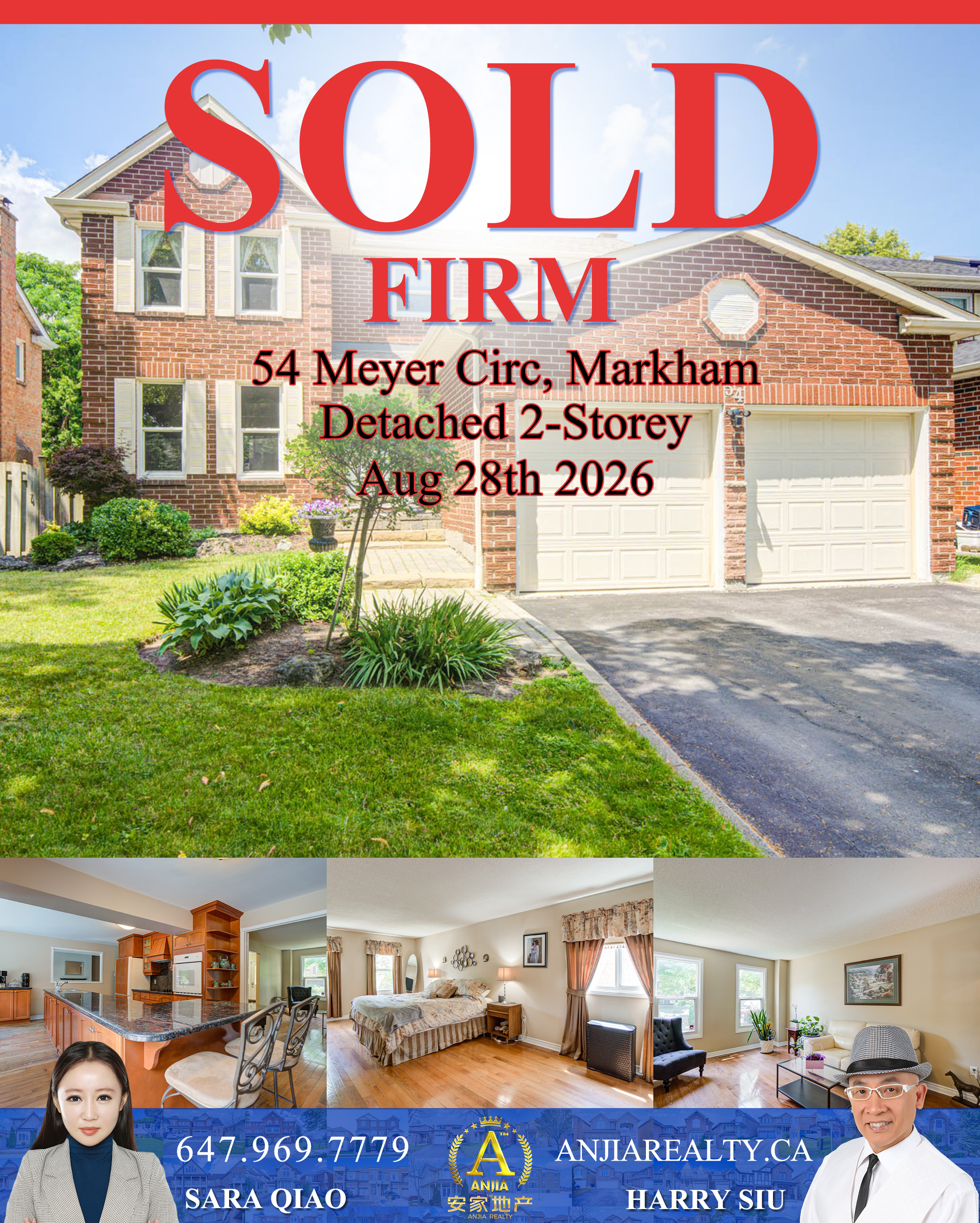 54 Meyer Circle, Markham, sold firm by Anjia Realty on August 28, 2026