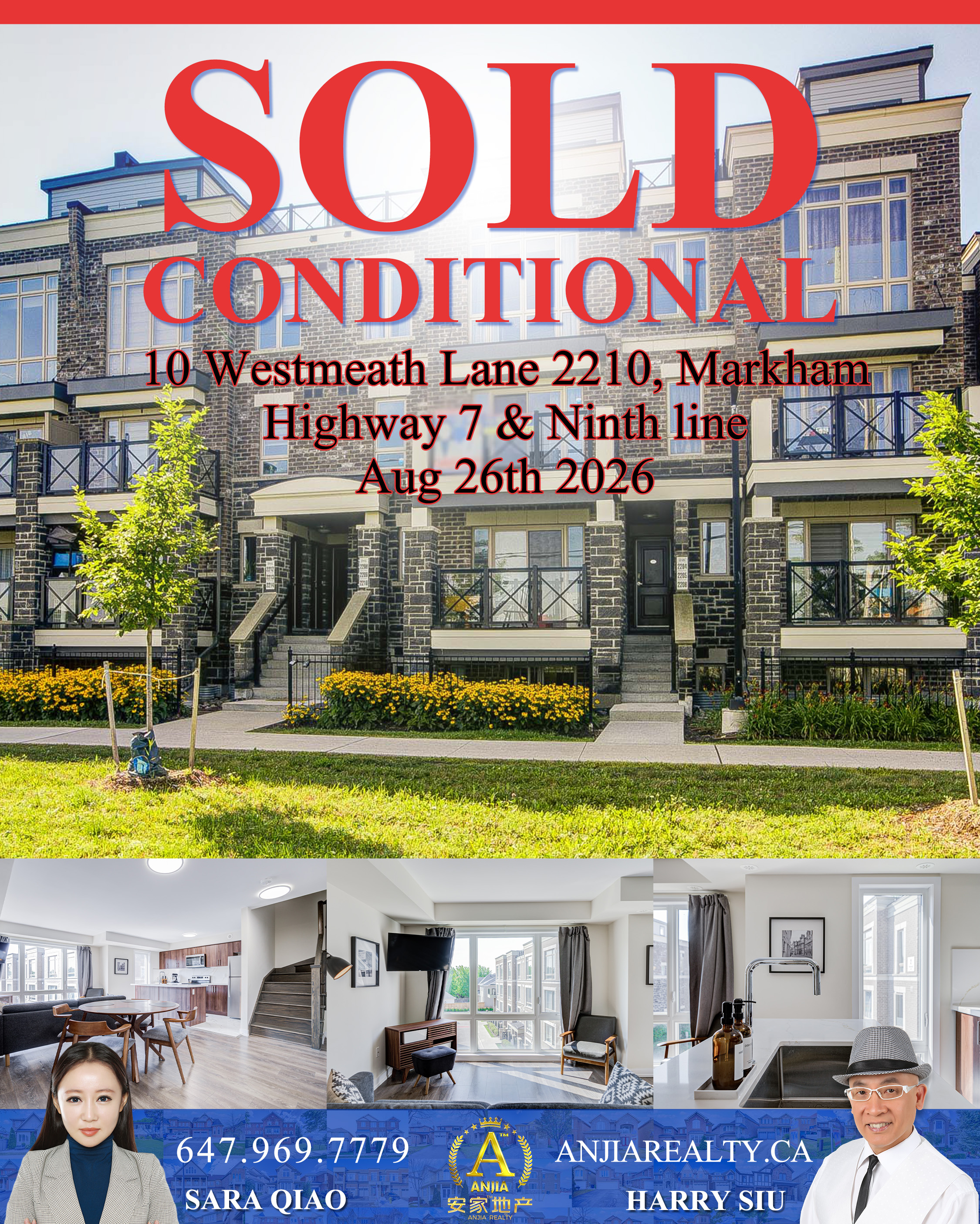 Unit 2210, 10 Westmeath Lane, Markham, sold conditional by Anjia Realty on August 26, 2026