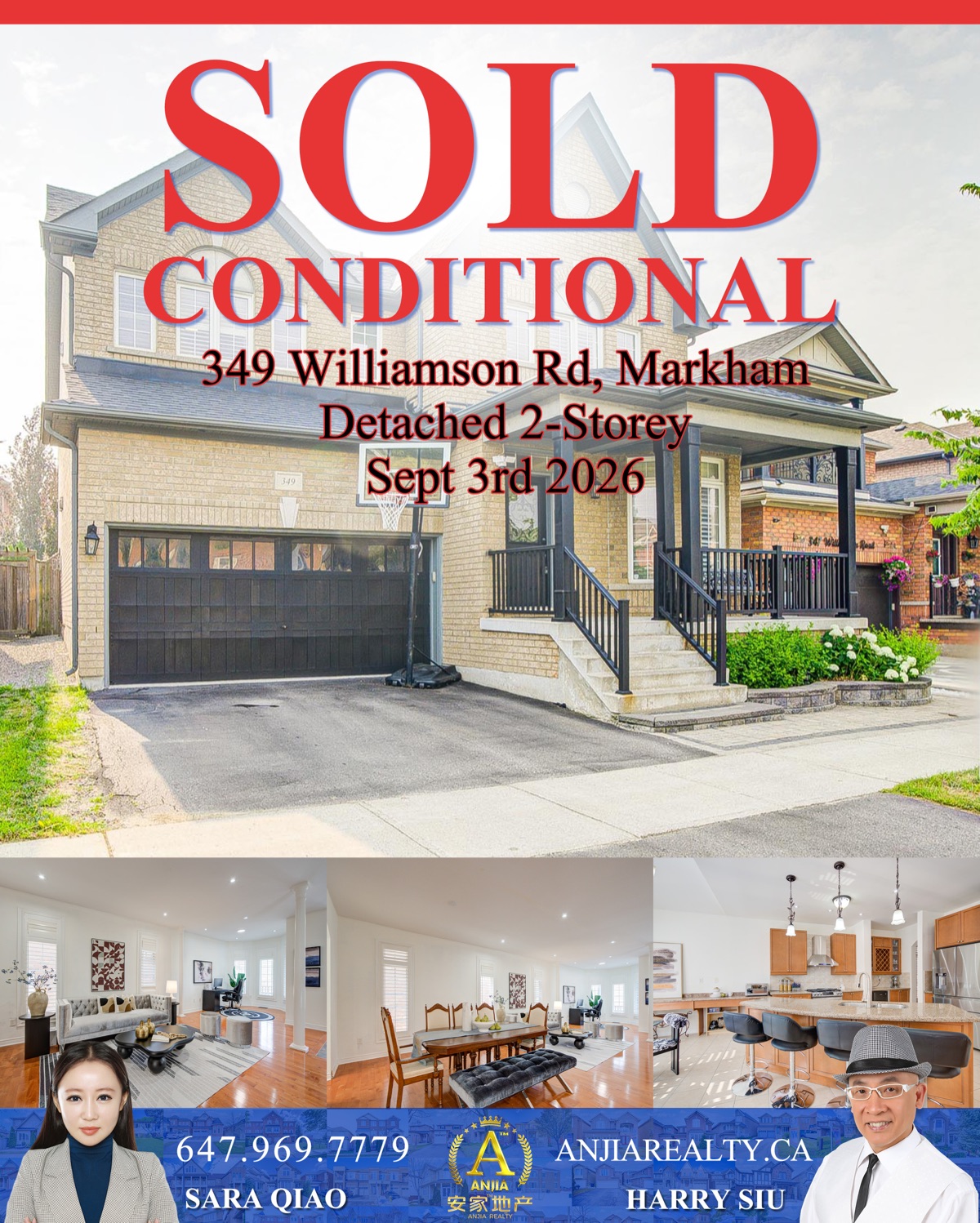 349 Williamson Road, Markham, sold conditional by Anjia Realty on September 3, 2026
