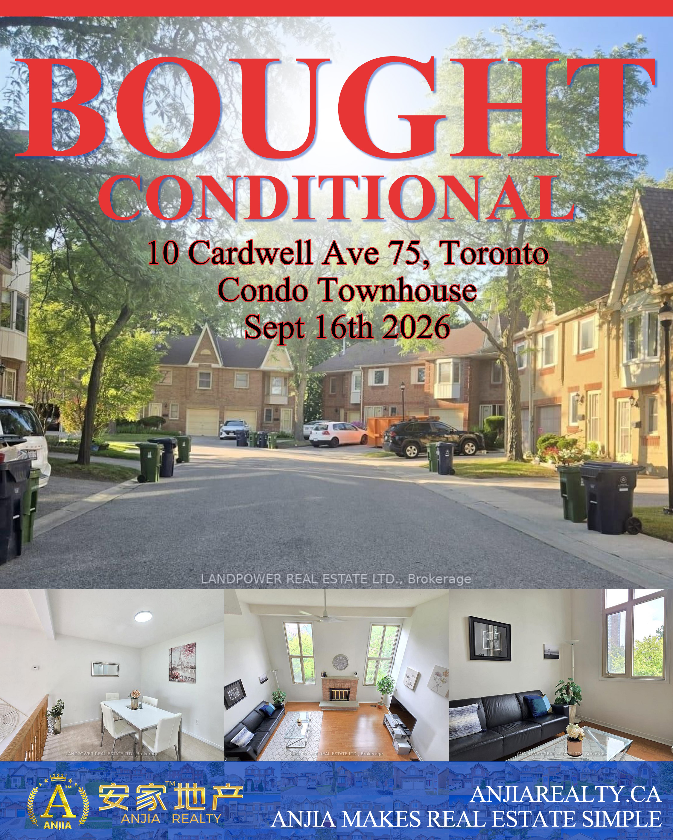 Unit 75, 10 Cardwell Avenue, Toronto, bought conditional through Anjia Realty on September 16, 2026